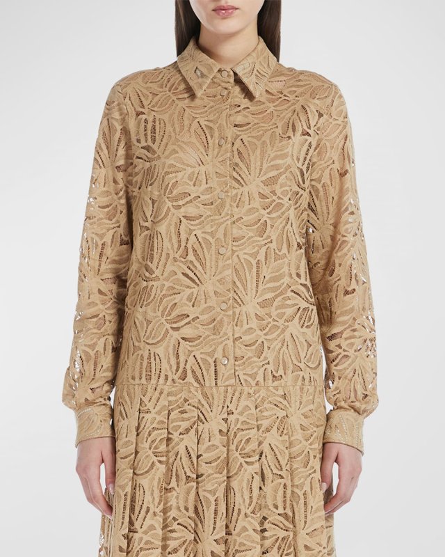 Edotto Pleated Lace Mini Shirtdress