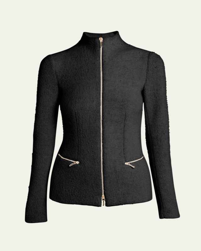 Cashmere-Blend Zip-Front Knit Jacket