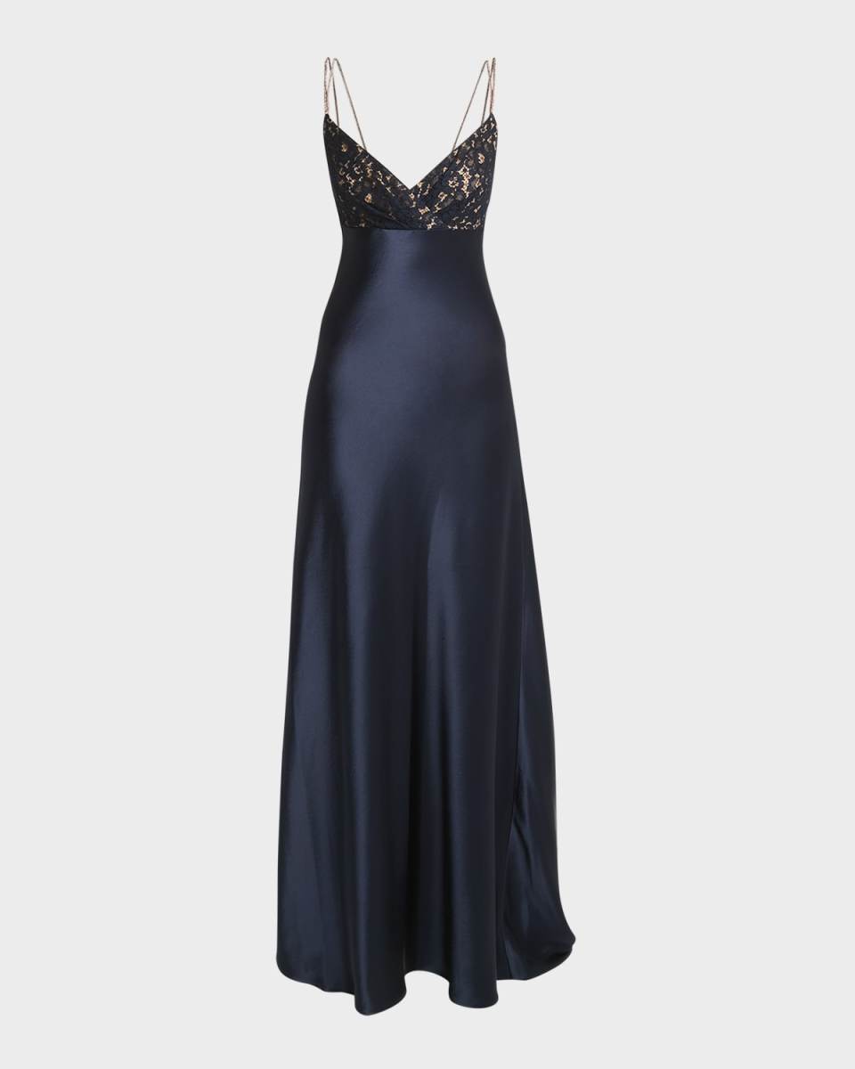 Lace Empire-Waist Satin Gown