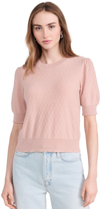 FRAME Pointelle Puff Sleeve Sweater Peony
