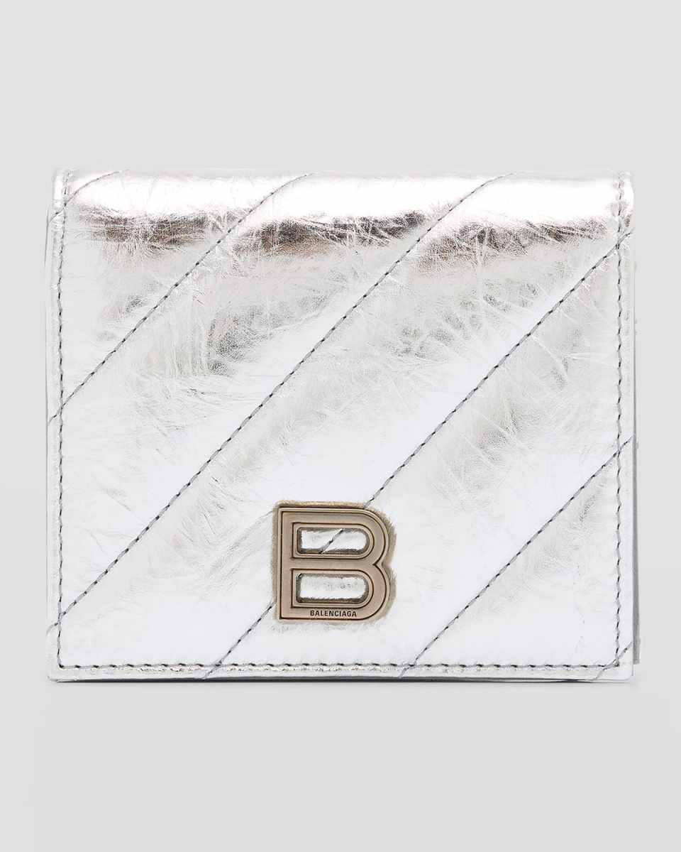 Crush Flap Coin And Card Holder Metallized Quilted