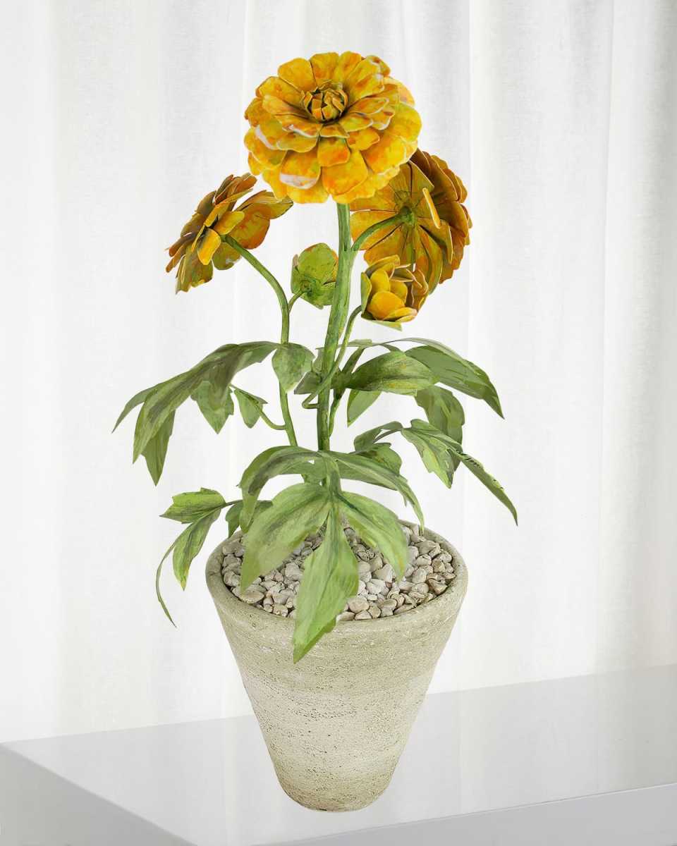 Marigold October Birth Flower in White Terracotta Pot