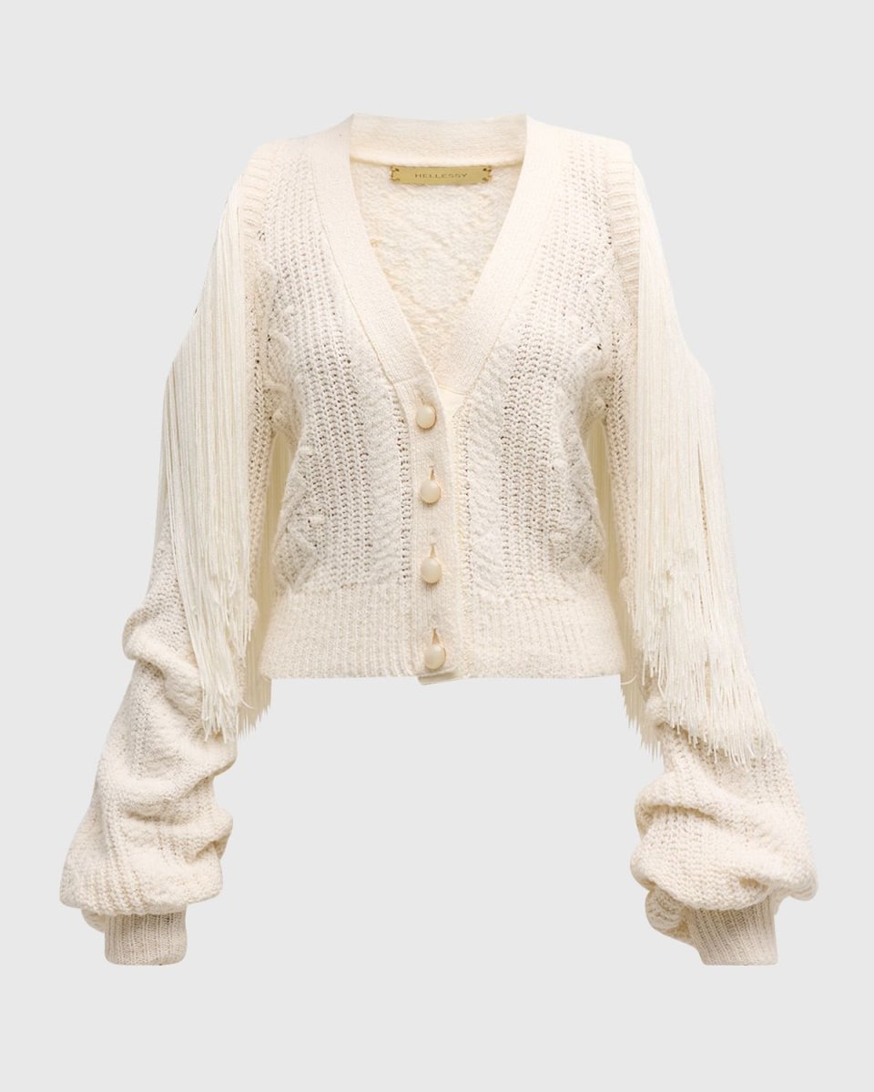 Lawrence Fringed Cold-Shoulder V-Neck Cardigan