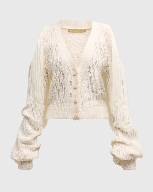 Lawrence Fringed Cold-Shoulder V-Neck Cardigan
