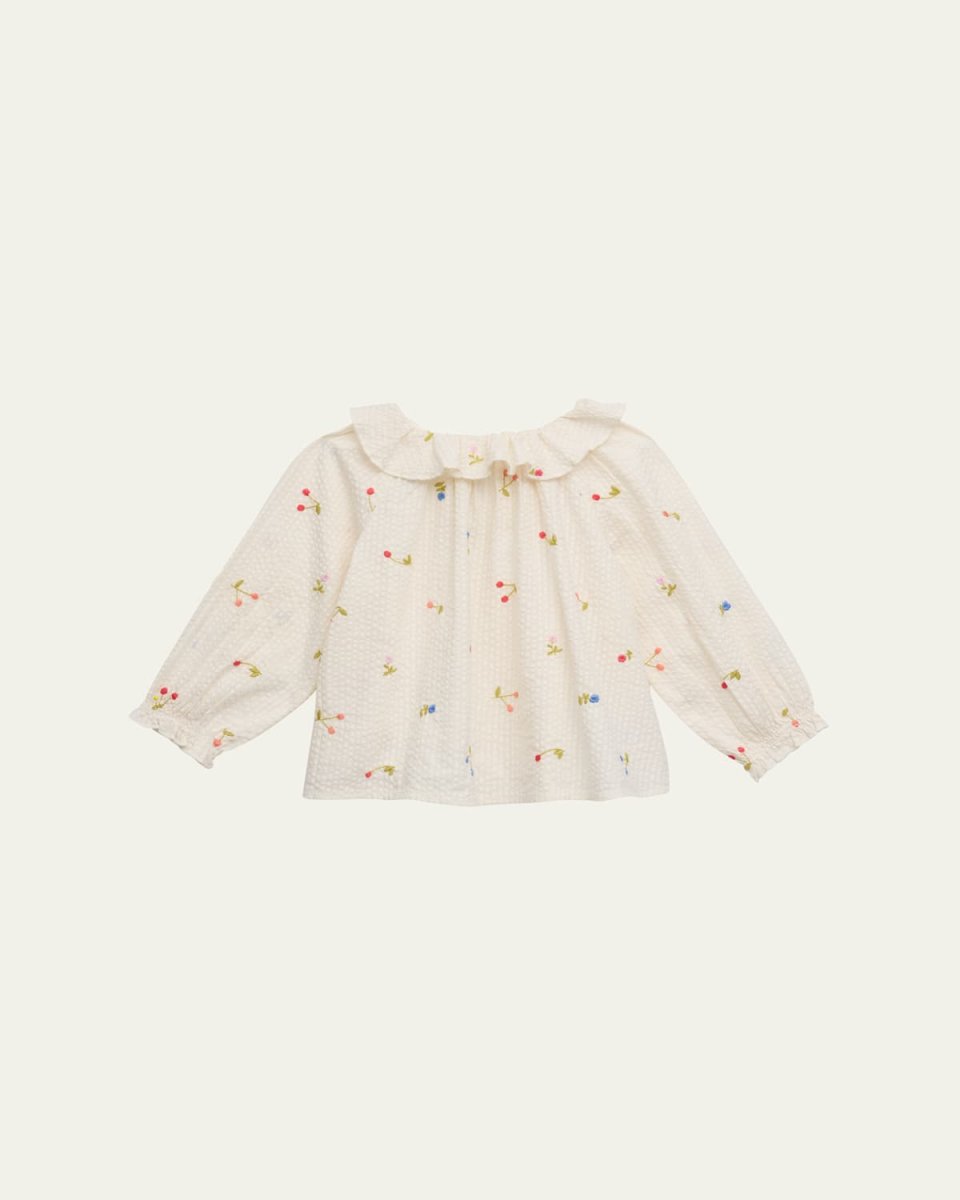 Girl's Dolci Cherry Embroidered Blouse, Size 6M-2T