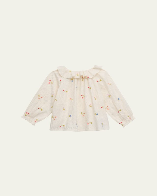 Girl's Dolci Cherry Embroidered Blouse, Size 6M-2T