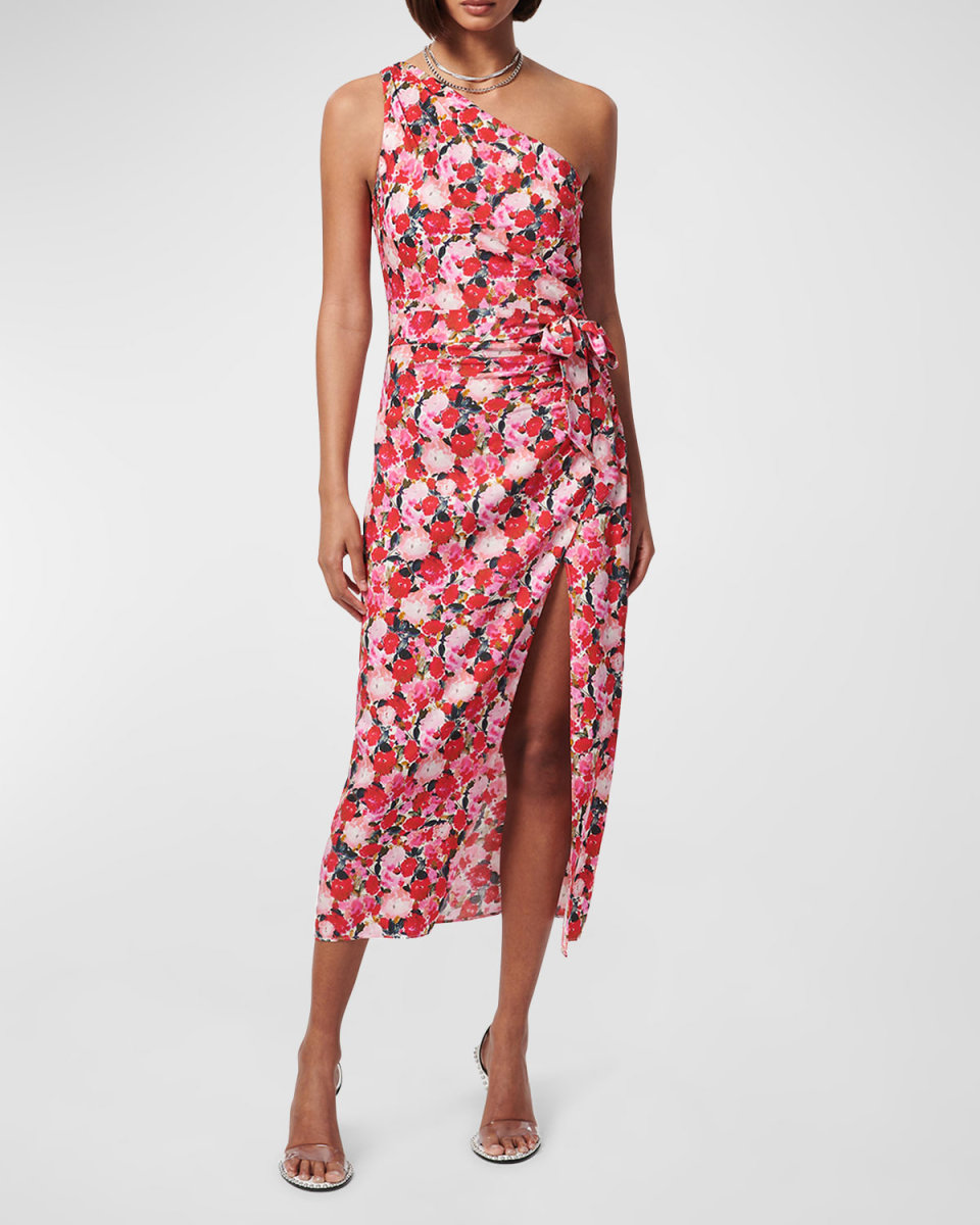 Nanu One-Shoulder Faux-Wrap Midi Dress
