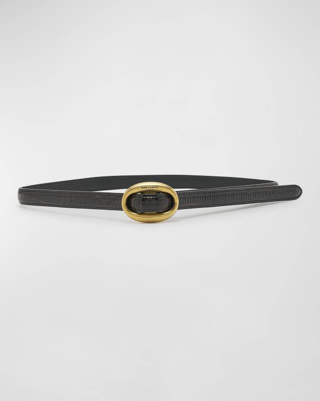 Embossed Patent Leather Skinny Belt