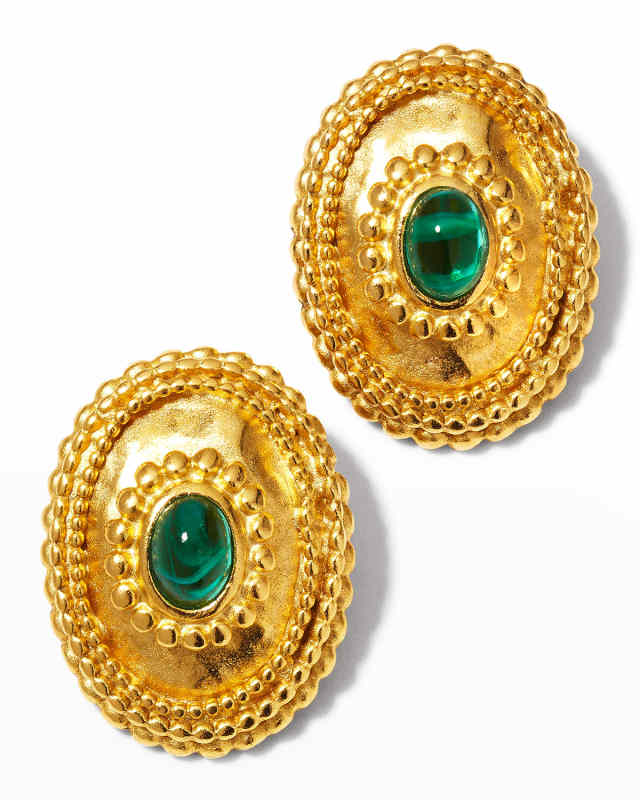 Emerald Glass Clip-On Earrings