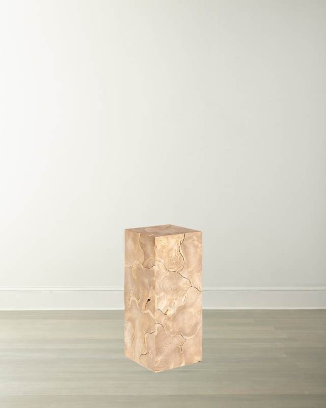 Teak Slice Medium Square Pedestal, Bleached