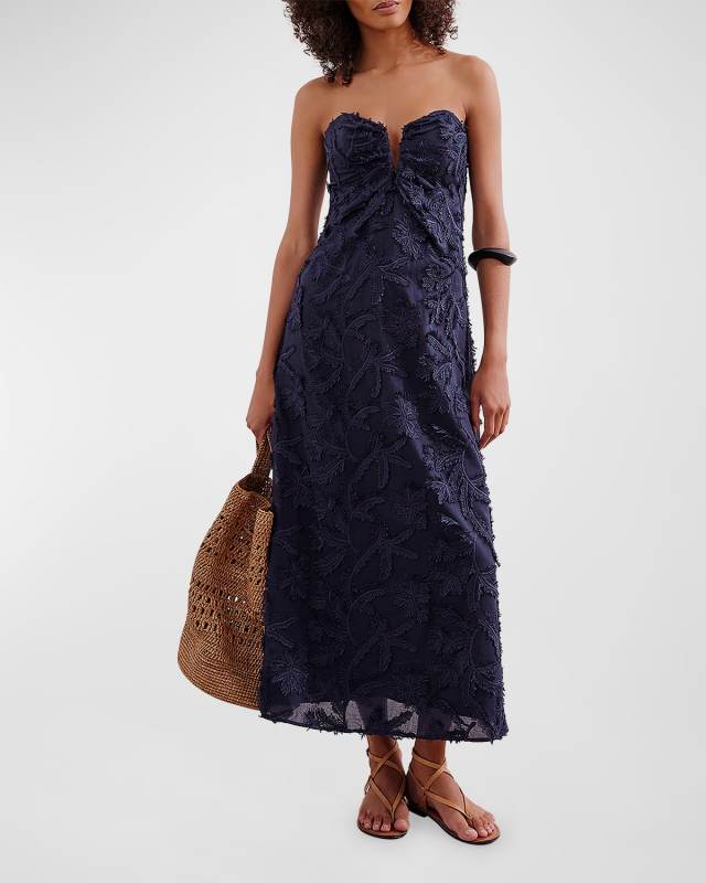 Zhen Embroidered Strapless Maxi Dress