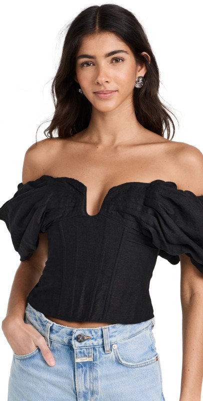 Cult Gaia Samantha Short Sleeve Top Black