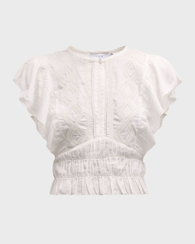 Odula Embroidered Flutter-Sleeve Blouse