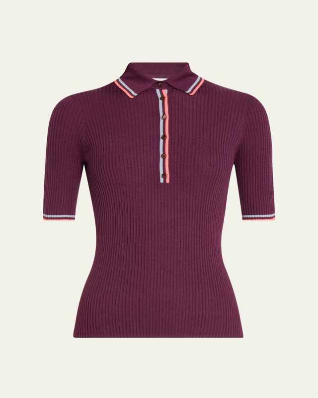 Perro Ribbed Cashmere Polo Top