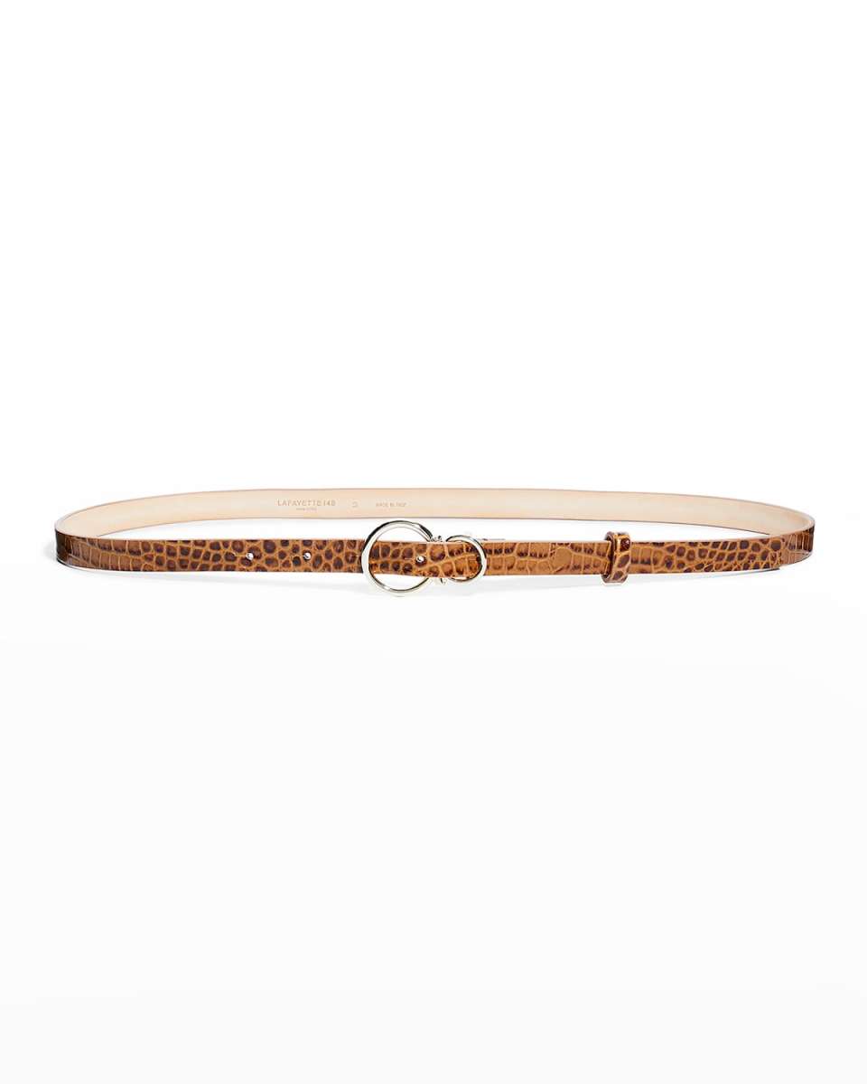 Infinity Twist Croc-Embossed Leather Belt