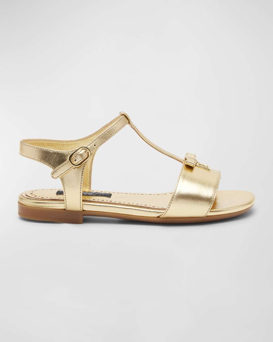 Girl's Strappy Metallic Flat Medallion Sandals, Kids