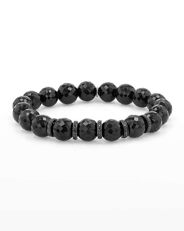 10mm Black Spinel Bracelet with 5 Black Diamond Rondelle