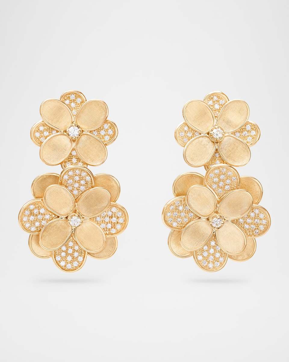 18K Yellow Gold Diamond Flower Earrings