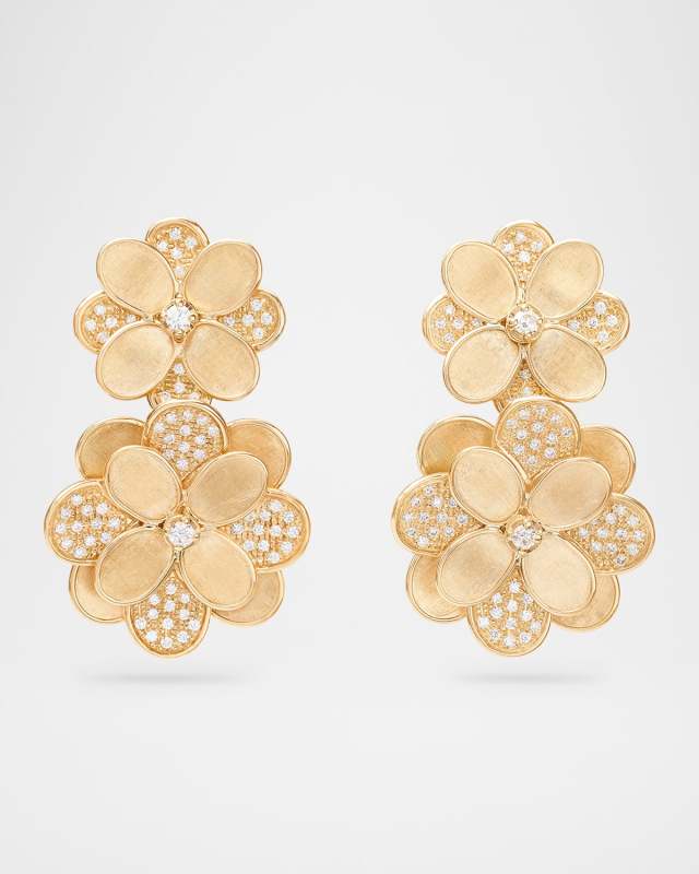 18K Yellow Gold Diamond Flower Earrings
