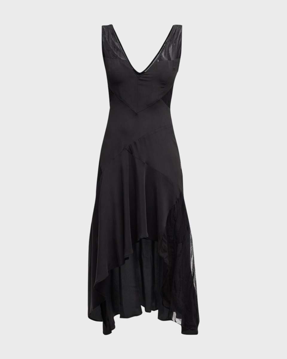 Judya Sheer Paneled V-Neck Midi Dress