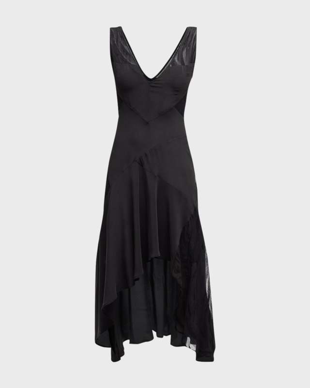 Judya Sheer Paneled V-Neck Midi Dress