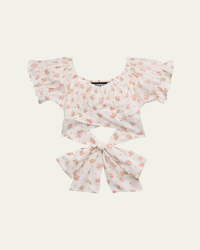 Girl's Tween Floral-Print Tie Wrap Top, Size S-