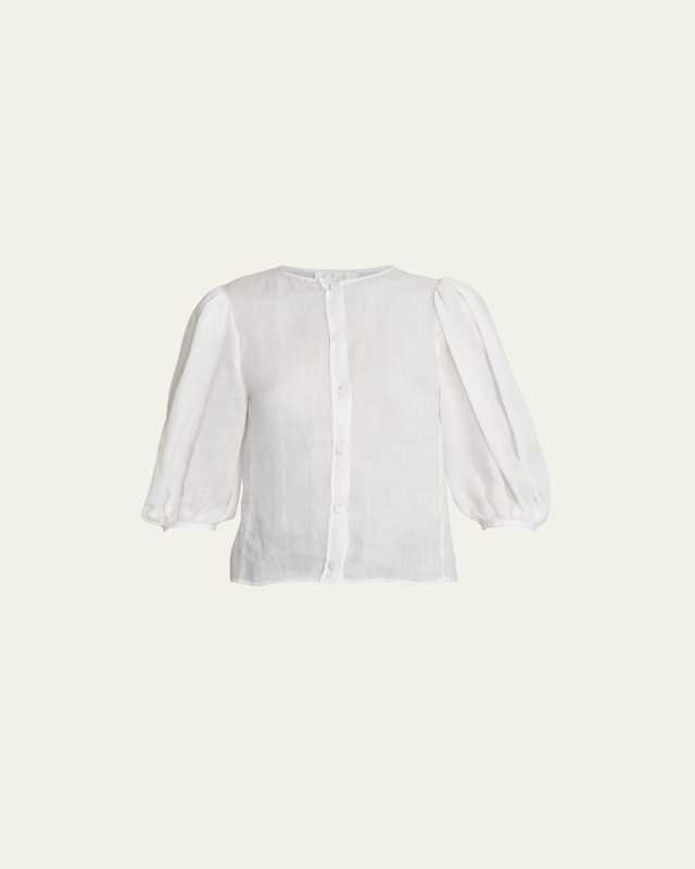 Balloon-Sleeve Voile Blouse