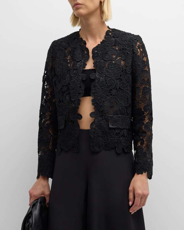 Kaya Open-Front Floral Lace Jacket