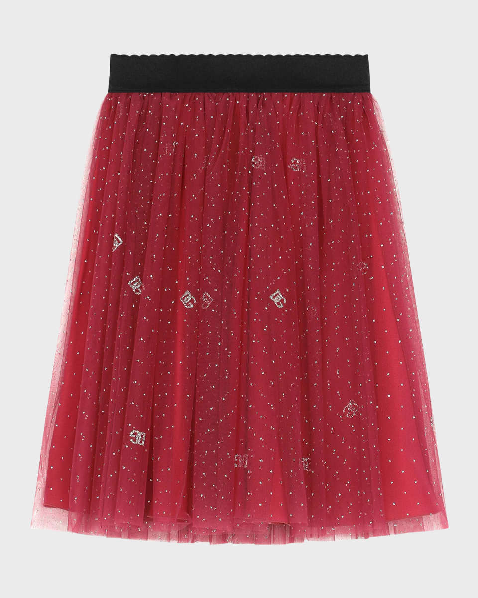 Girl's Embellished Logo-Print Tulle Skirt, Size 4-