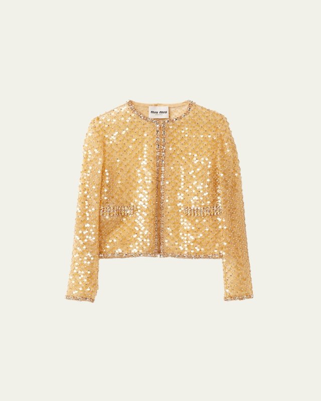 Sequined Crystal Cropped Jacket