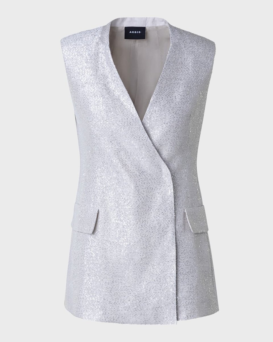 Teresa Sequin Linen Double-Breasted Vest