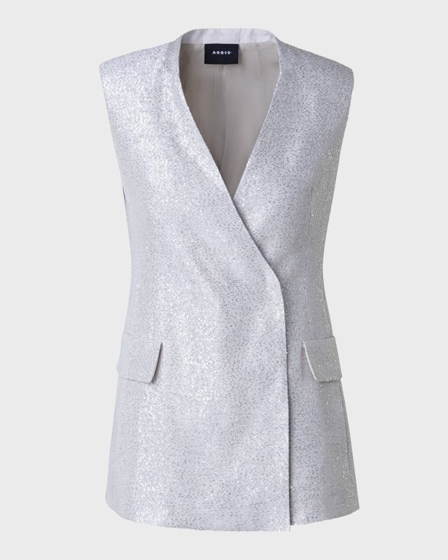 Teresa Sequin Linen Double-Breasted Vest