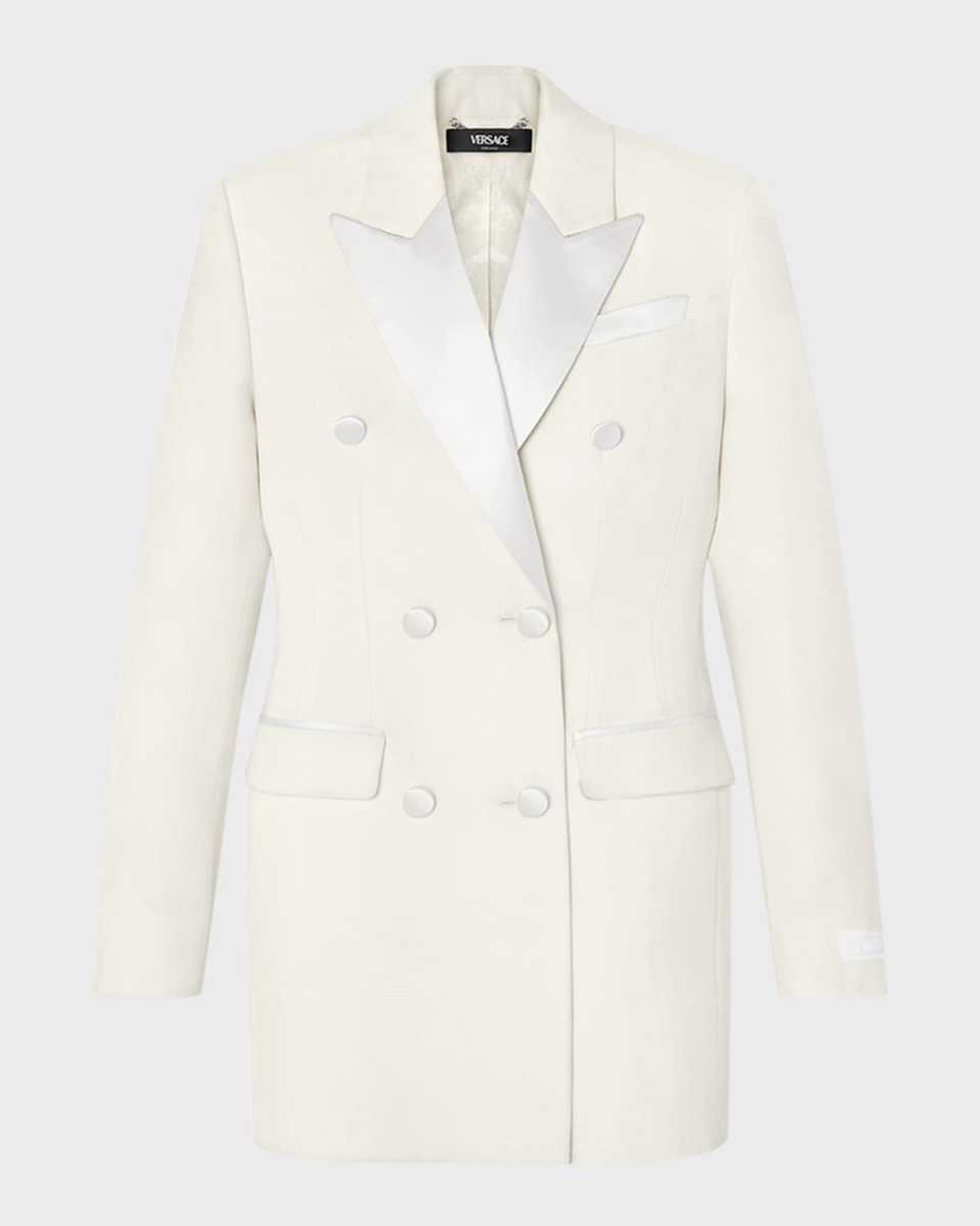 Satin-Contrast Double-Breasted Grain De Poudre Evening Jacket