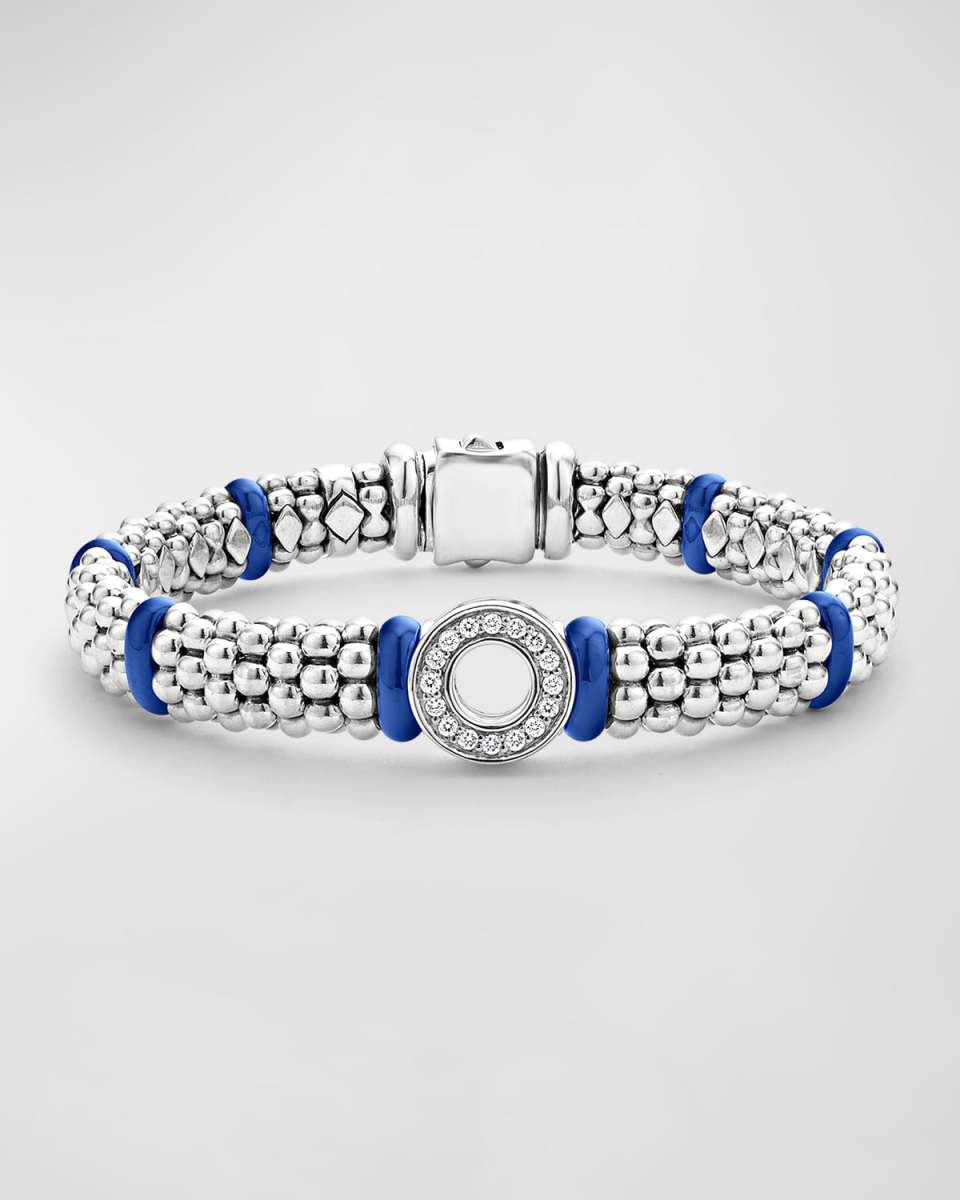 Blue Caviar Marine Ceramic 9mm Rope Bracelet with 11mm Diamond Circle