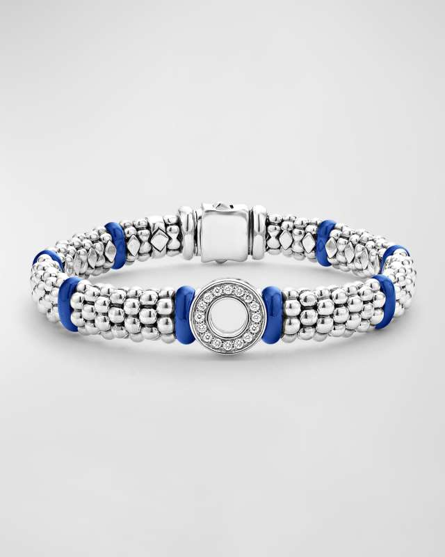 Blue Caviar Marine Ceramic 9mm Rope Bracelet with 11mm Diamond Circle