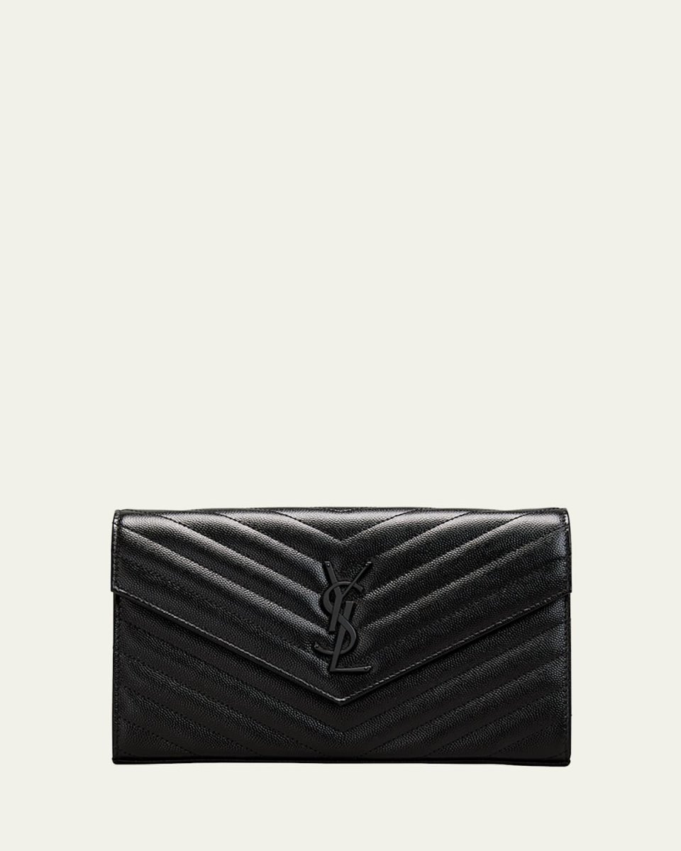 YSL Monogram Large Wallet on Chain in Grained Leather