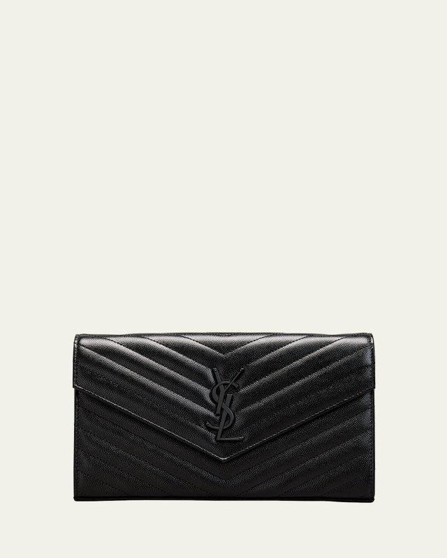 YSL Monogram Large Wallet on Chain in Grained Leather