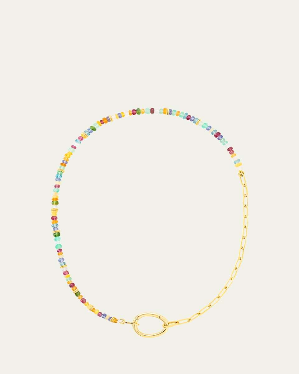 18K Yellow Gold Lien Pierres Short Necklace with Multi-Color Gemstones