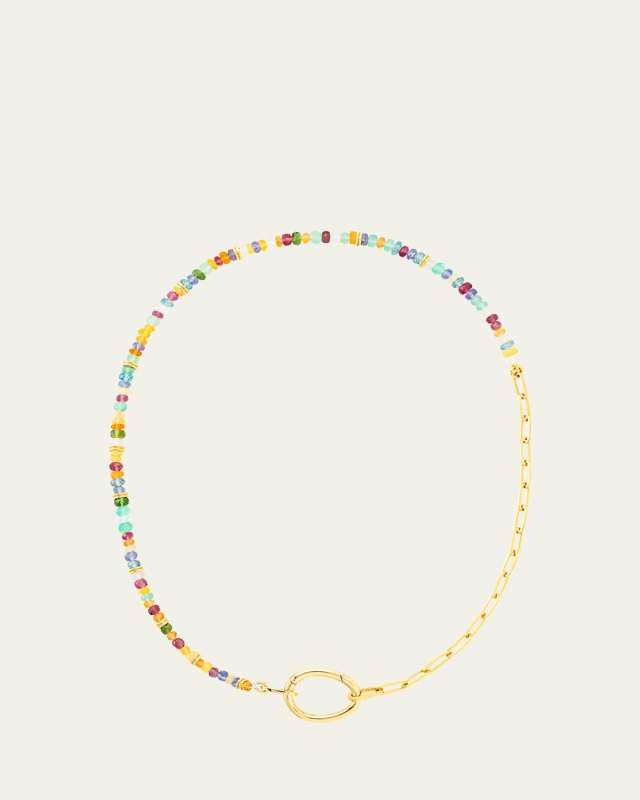 18K Yellow Gold Lien Pierres Short Necklace with Multi-Color Gemstones