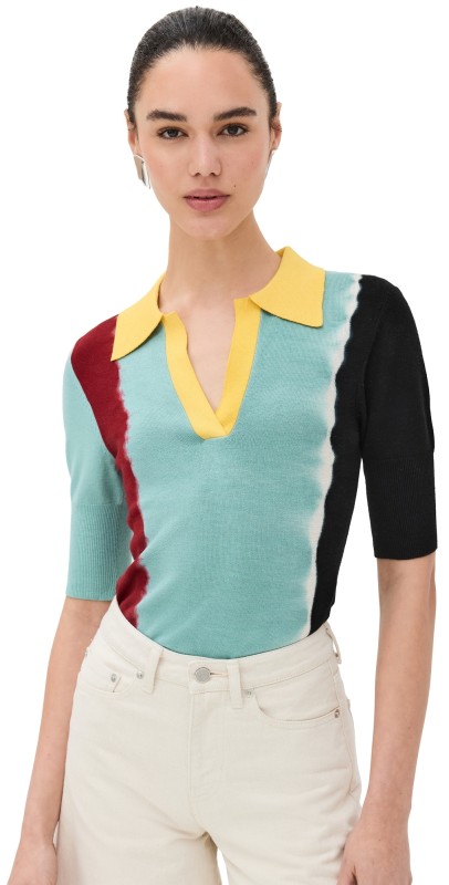 Prabal Gurung Color Blocked Short Sleeve Polo Aqua Multi