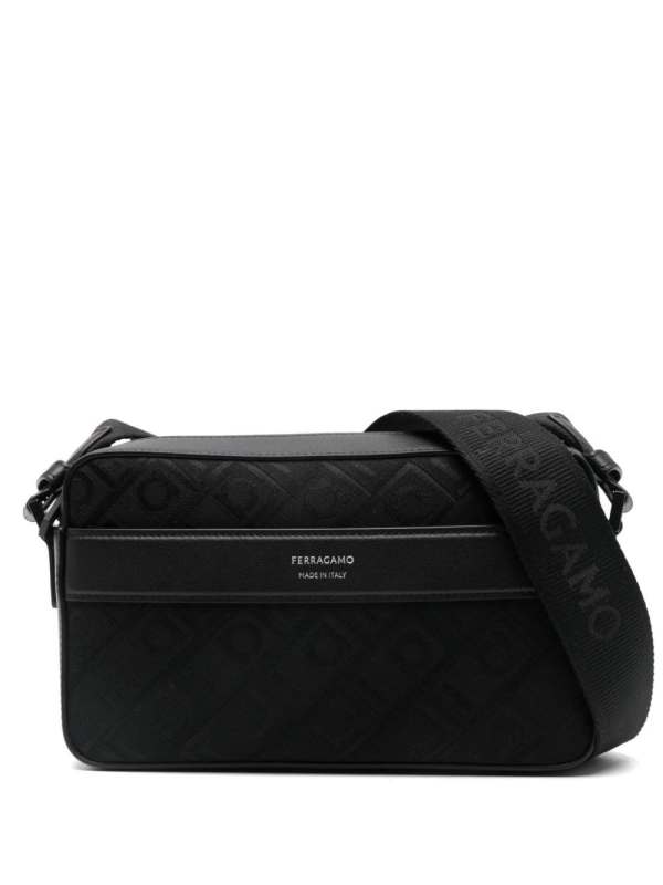 Gancini-jacquard leather messenger bag