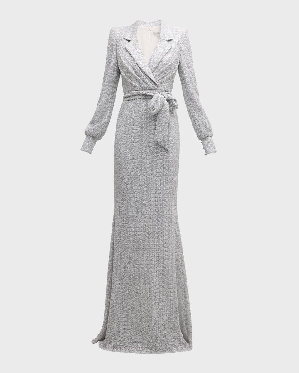 Tie-Waist Sequin Column Gown