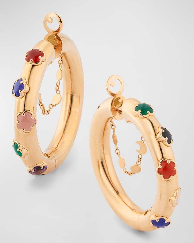 Figlia Dei Fiori 18K Red Gold Mixed Stone Hoop Earrings