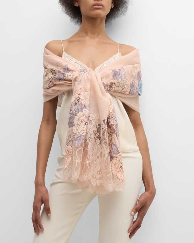 Multi-Color Peonies Cashmere & Silk Scarf