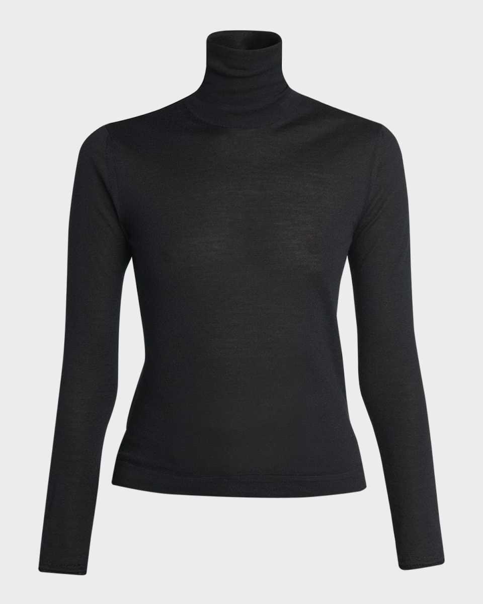 Turtleneck Long-Sleeve Fine Cashmere-Silk Top