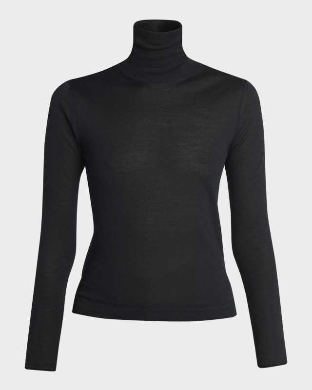 Turtleneck Long-Sleeve Fine Cashmere-Silk Top