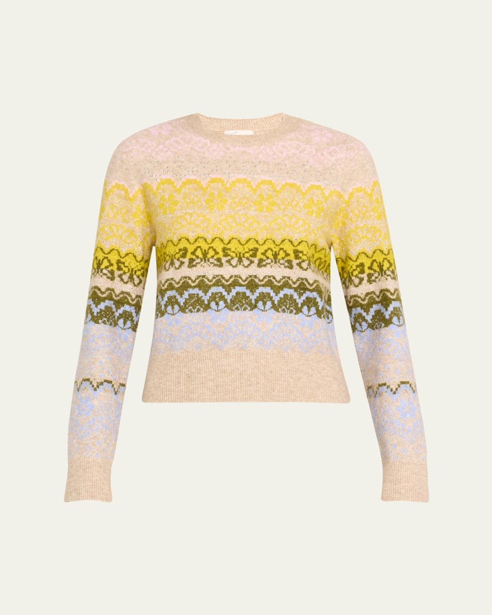 Lace Fair Isle Rhinestone Crewneck Sweat