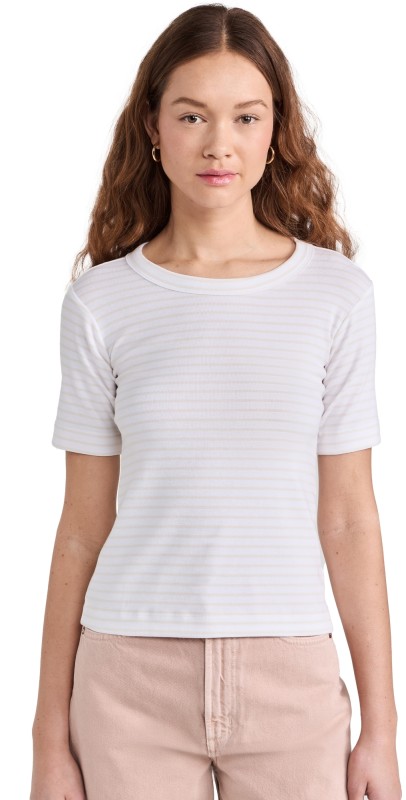 Splendid x Cella Janetripe Tee White/Light Taupe