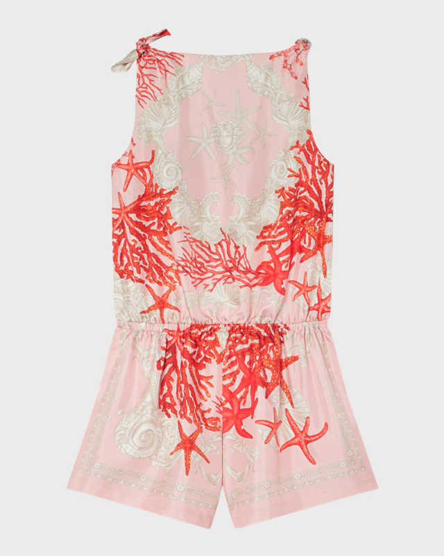 Girl's Barocco-Trim Silk Romper, Size 4-6