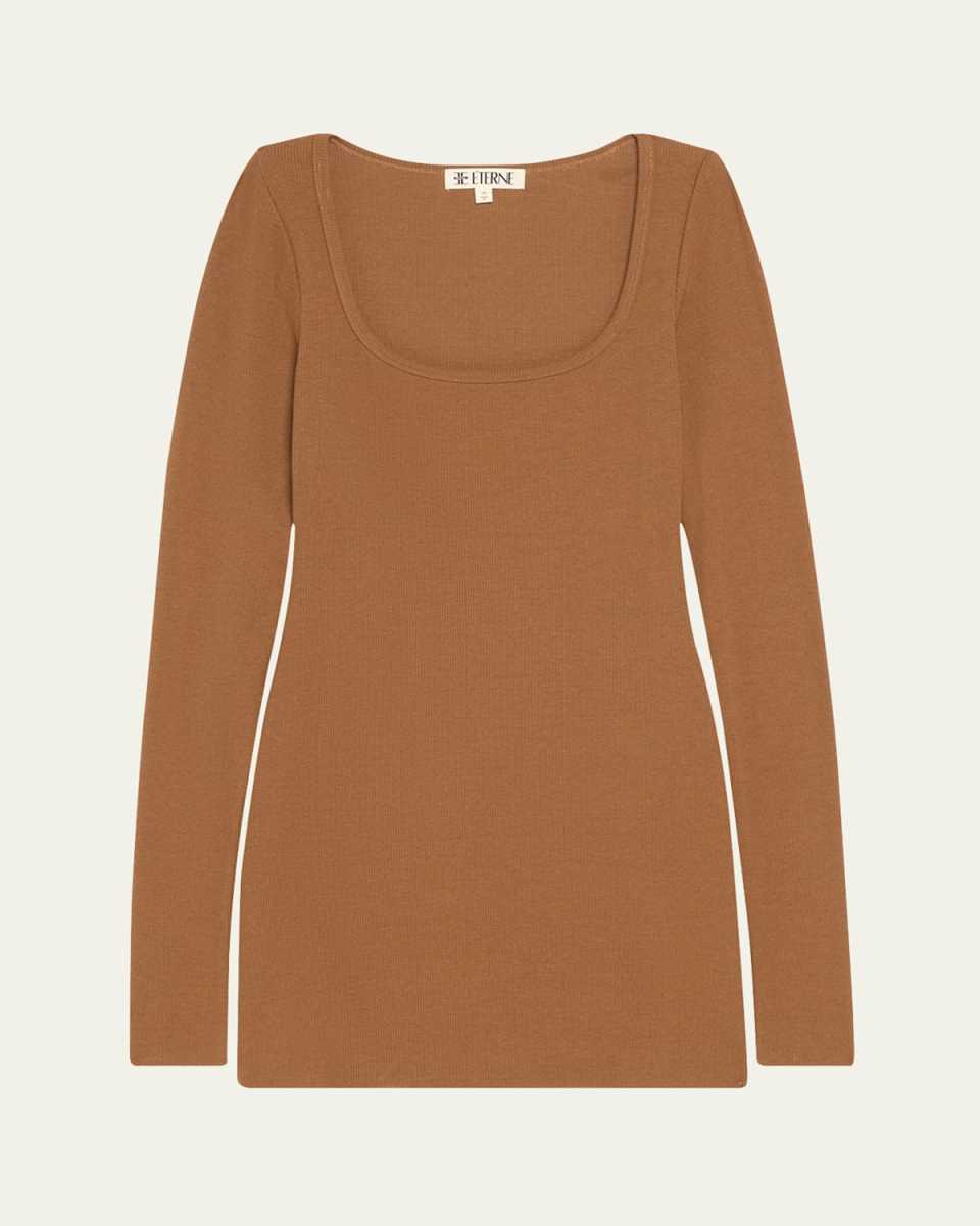 Square-Neck Long-Sleeve Knit Mini Dress